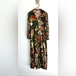 Zara Multicolor Leaf Print Long Sleeve Dress